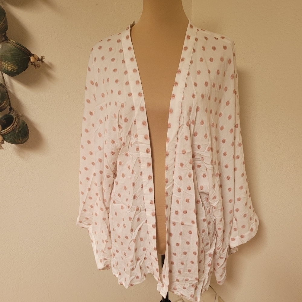 Sim & Sam White and Pink Polka Dot Kimono Jacket